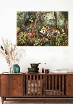 Glasbild FLAMINGO TRIFFT TIGER