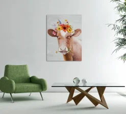 Keilrahmenbild KUH BLUMENKRANZ